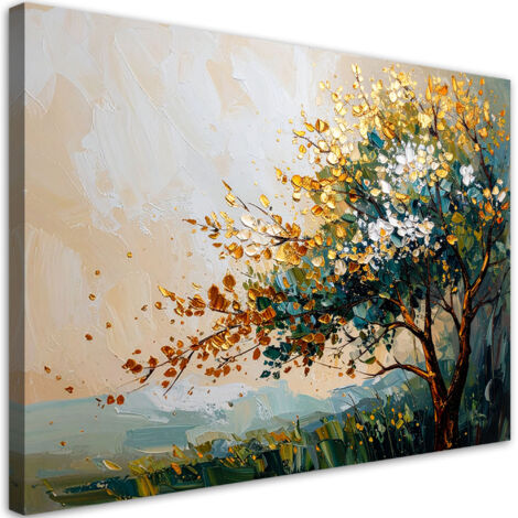 Tableau déco Feuilles d'arbres Paysage beige 100x70