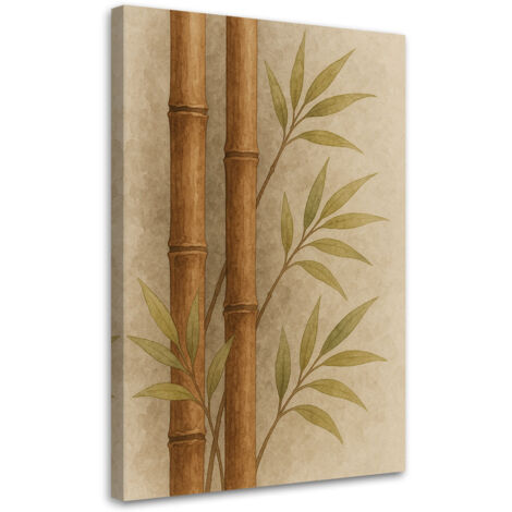 Tableau déco Feuilles de bambou Aquarelle Beige Nature 40x60