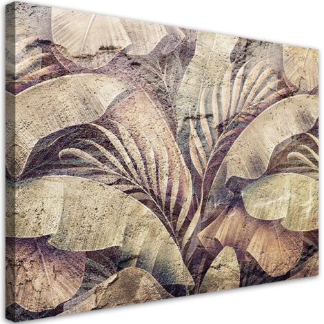 Tableau déco Feuilles de la jungle de palmier sur l'imitation du béton 100x70