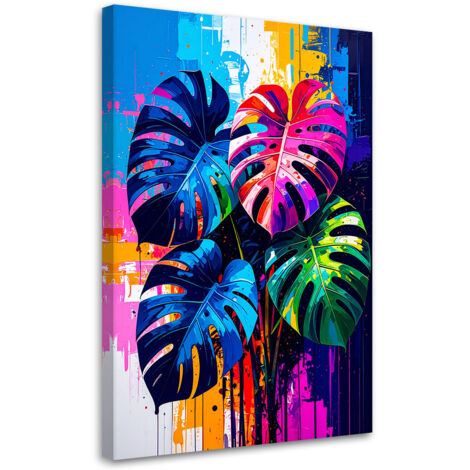 Tableau déco Feuilles de monstera colorées 40x60