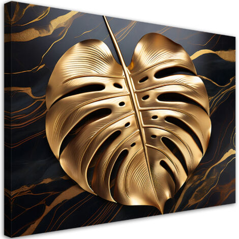 Tableau déco Feuilles de monstera dorées et brillantes abstraites 100x70