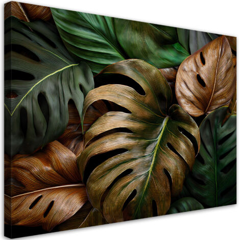 Tableau déco Feuilles de monstera en couleurs naturelles 100x70