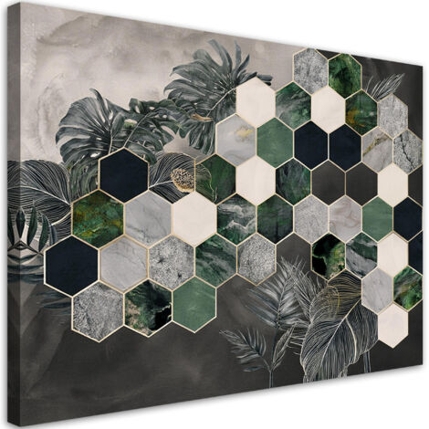 Tableau déco Feuilles de monstera Hexagone 100x70