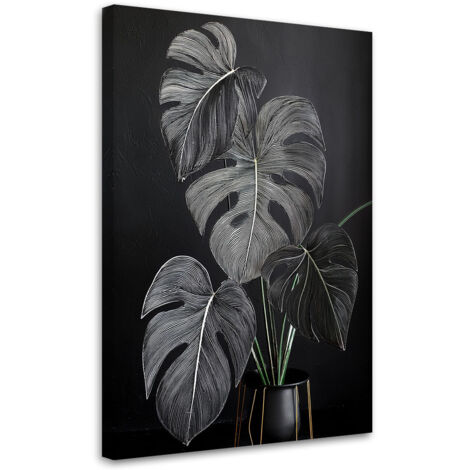 Tableau déco Feuilles de monstera Minimalisme Noir 60x90