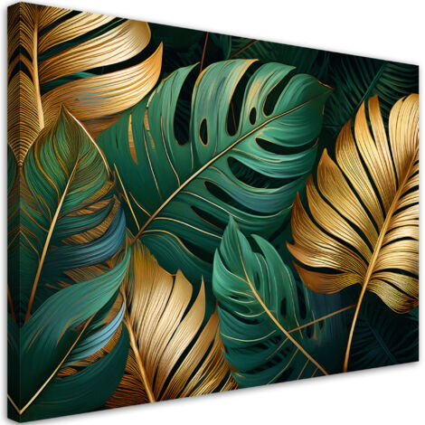 Tableau déco Feuilles de monstera or et vertes 60x40