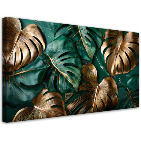 Tableau déco Feuilles de monstera vertes dorées 80x40
