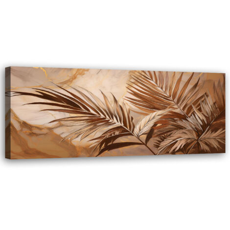 Tableau déco Feuilles de palmier Marbre or sépia 90x30