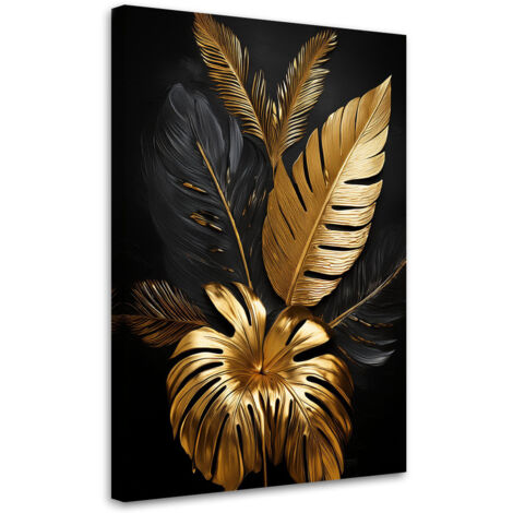 Tableau déco Feuilles de palmier monstera dorées 40x60