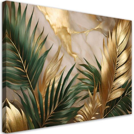 Tableau déco Feuilles de palmier sur fond de marbre doré 90x60