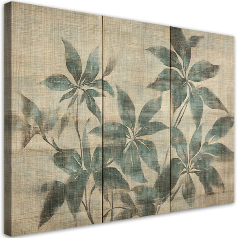 Tableau déco feuilles de plantes sur fond texturé 90x60