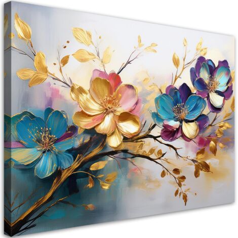 Tableau déco Feuilles et fleurs colorées 90x60