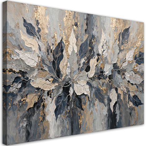 Tableau déco Feuilles gris or glamour 90x60