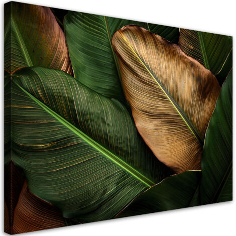 Tableau déco Feuilles or et vertes 90x60