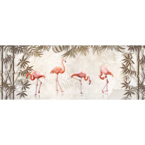 Tableau deco flamants roses et roseaux - 80x30cm