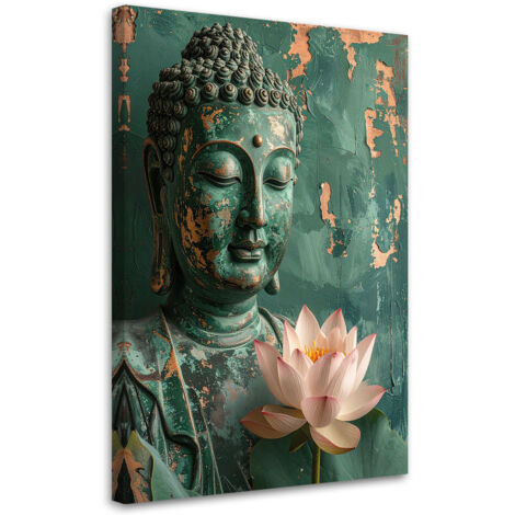 Tableau déco Fleur de lotus Bouddha Zen Spa vert 60x90