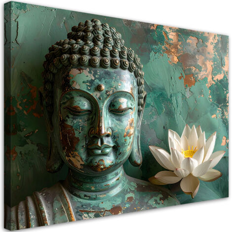 Tableau déco Fleur de lotus Bouddha Zen Spa vert 90x60