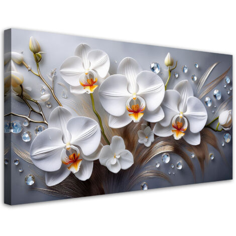 Tableau déco Fleur d'orchidée blanche peinte en 3D 100x50