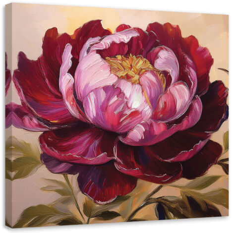 Tableau déco Fleur Pivoine Rouge Peinte 60x60