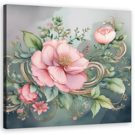 Tableau déco Fleur rose vintage 30x30