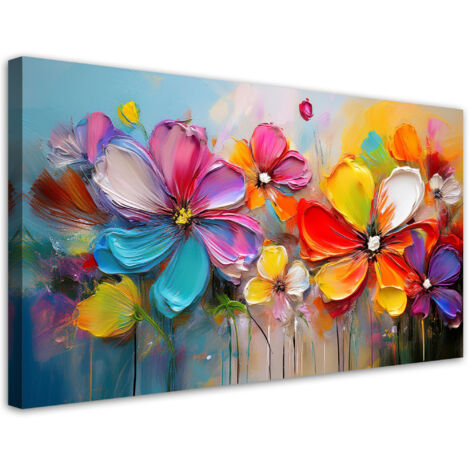 Tableau déco Fleurs abstraites aux couleurs pastel 100x50