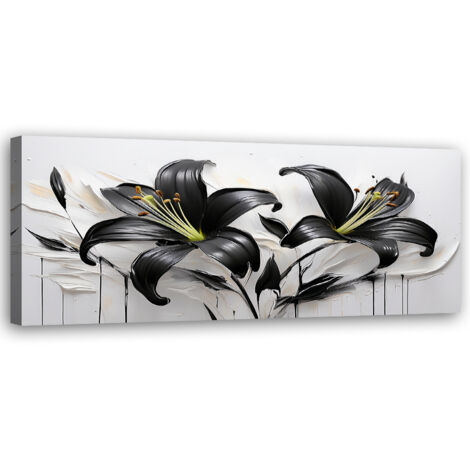Tableau déco Fleurs abstraites Lys noirs 90x30