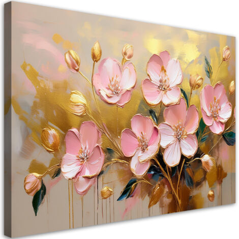 Tableau déco Fleurs abstraites roses Glamour Gold 60x40