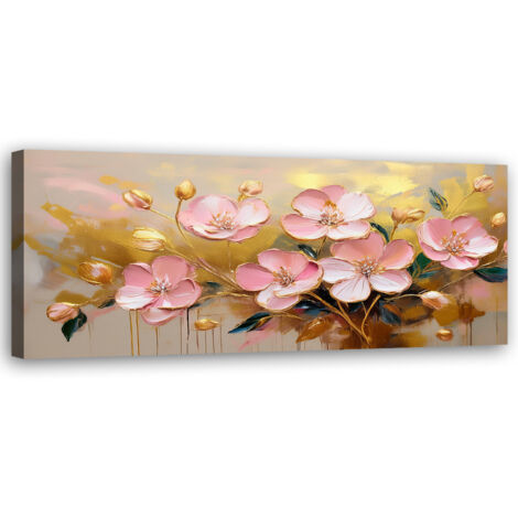 Tableau déco Fleurs abstraites roses Glamour Gold 90x30