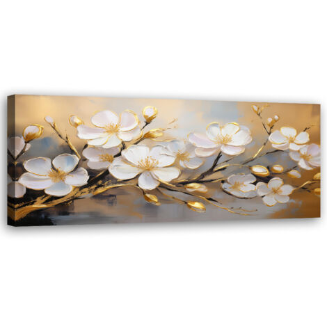 Tableau déco Fleurs blanches modernes Plantes Brindilles 90x30