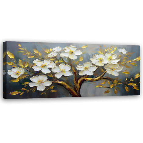 Tableau déco Fleurs blanches Plantes Arbre 90x30