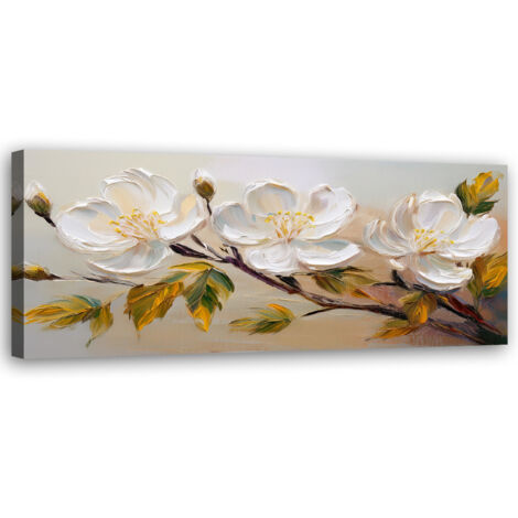 Tableau déco Fleurs blanches Plantes Brindilles 90x30