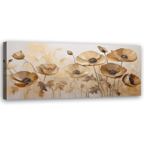 Tableau déco Fleurs coquelicots Boho Beige Sépia 90x30