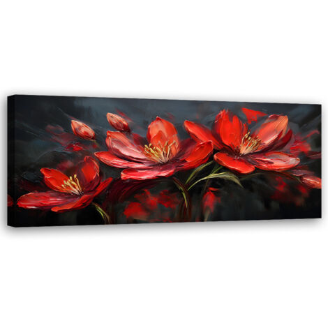 Tableau déco Fleurs Coquelicots Rouge Peint 90x30