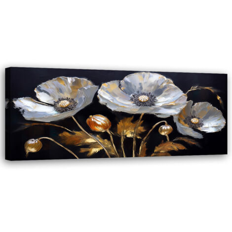 Tableau déco Fleurs de coquelicots Glamour Argent 90x30