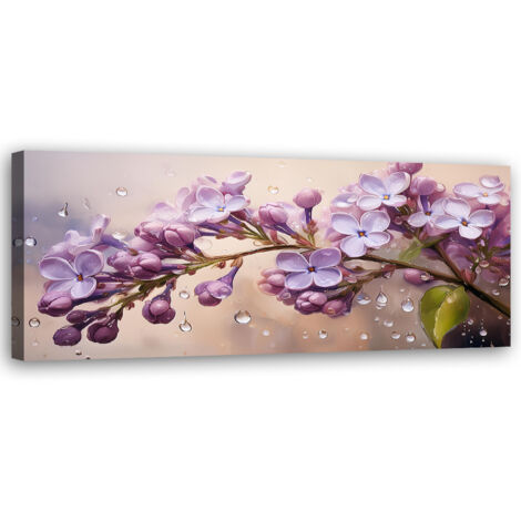 Tableau déco Fleurs de lilas Gouttes de rose 90x30