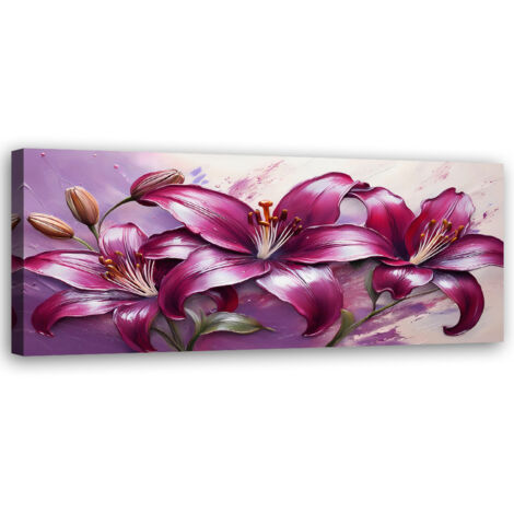 Tableau déco Fleurs de lys peintes en violet 90x30