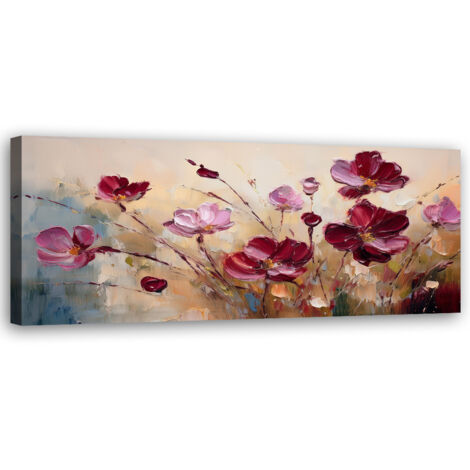 Tableau déco Fleurs de pavot peintes en rouge 90x30