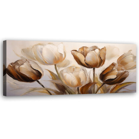 Tableau déco Fleurs de tulipes beige sépia 90x30