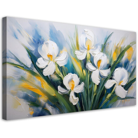 Tableau déco Fleurs d'iris blanches peintes 100x50