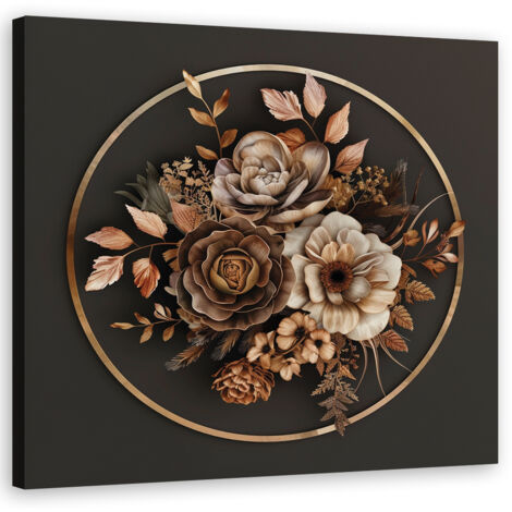 Tableau déco Fleurs et feuilles beiges 40x40