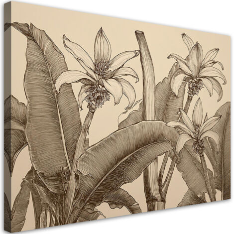 Tableau déco Fleurs Feuilles Beige 60x40