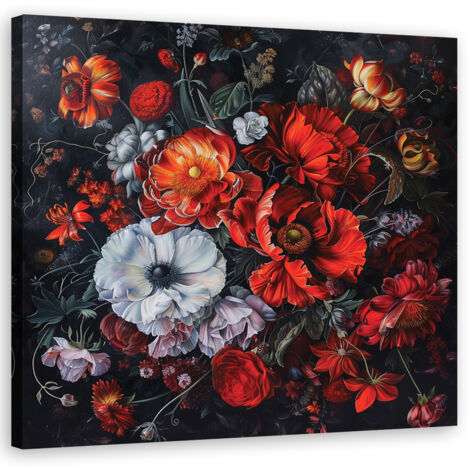 Tableau déco Fleurs Feuilles Roses 30x30