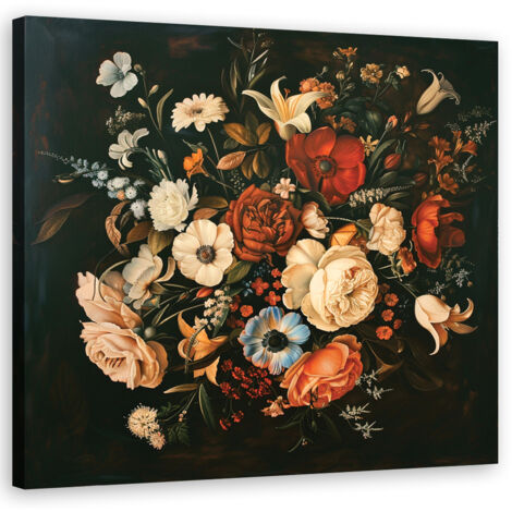 Tableau déco Fleurs rétro vintage 40x40