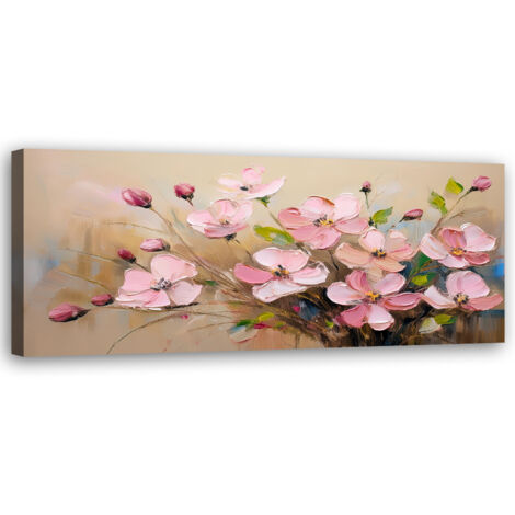 Tableau déco Fleurs rose poudré Plantes peintes 90x30