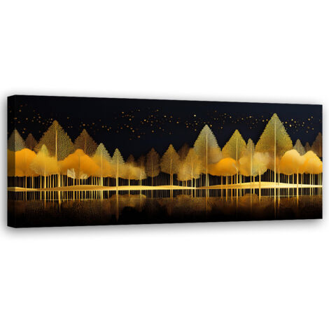 Tableau déco Forêt dorée abstraite Nature 90x30