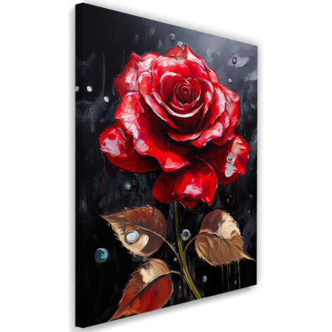 Tableau déco Gouttes de pluie sur une rose rouge 70x100