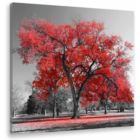 Tableau deco grand arbre rouge - 50x50 cm