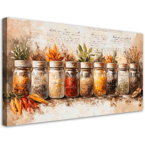 Tableau déco Herbes Épices Cuisine 100x50