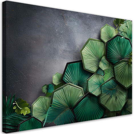 Tableau déco Hexagone Feuilles de béton 90x60