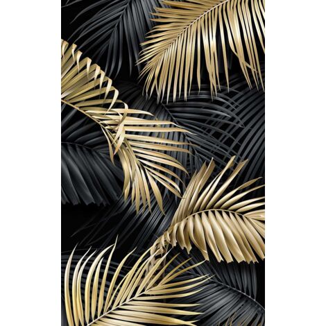 Tableau déco jungle feuillage or 50x80cm – Impression UVgel pour couleurs profondes – Toile intissé coton/polyester – Rendu mat premium – Hxadeco
