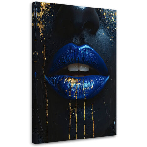 Tableau déco Lèvres bleues de femme avec accents dorés 60x90